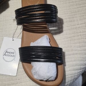 Andre Assous Leatherweight Black, Leather Sandals. Size 9
